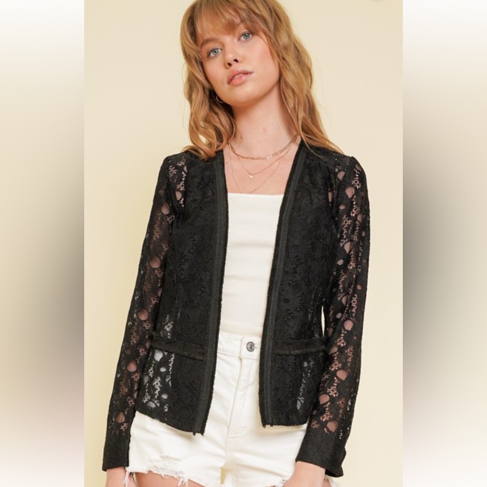 Hem & Thread Black Lace Blazer Large